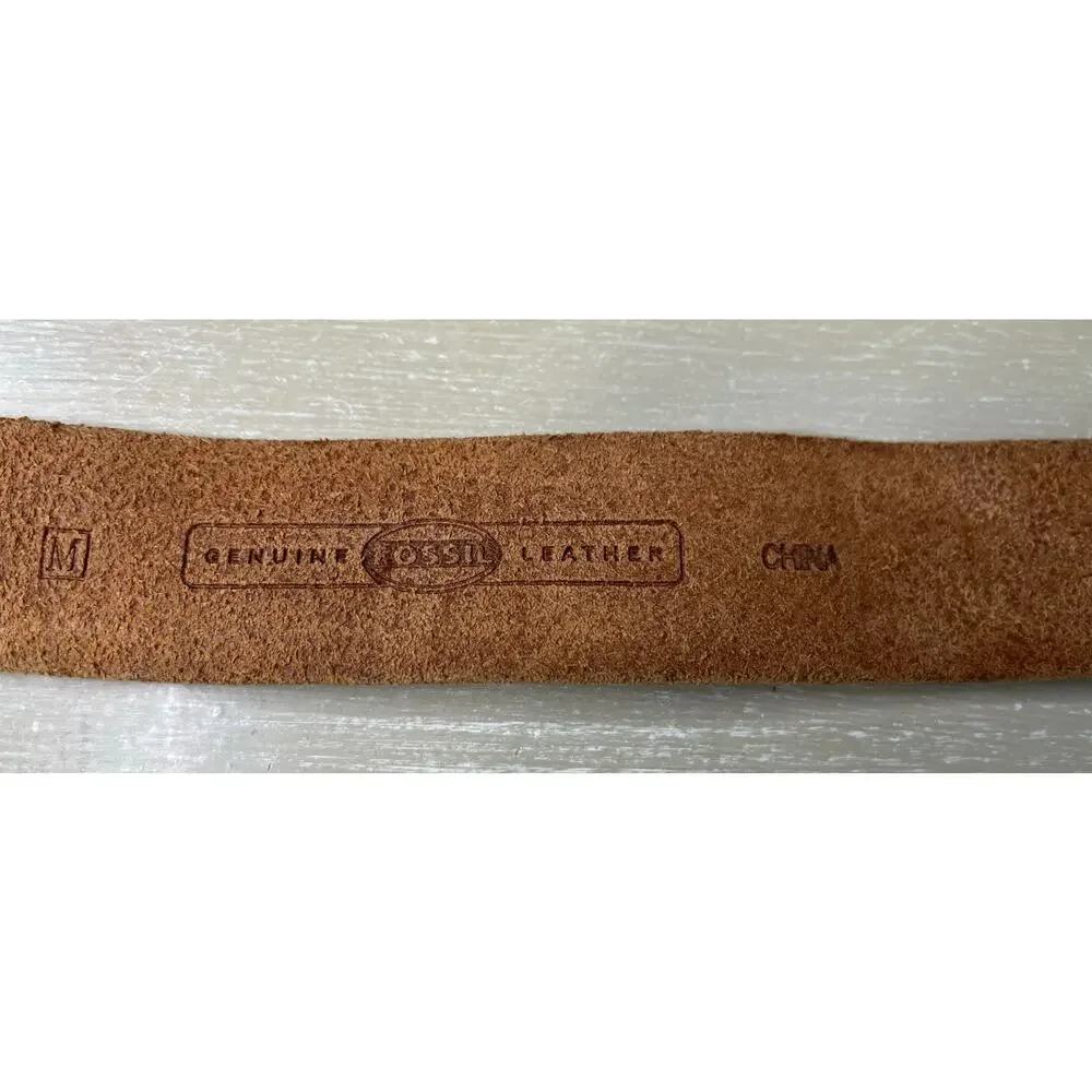 Boho Fossil Tooled Leather Belt with Bedazzled Medallion Style Buckle